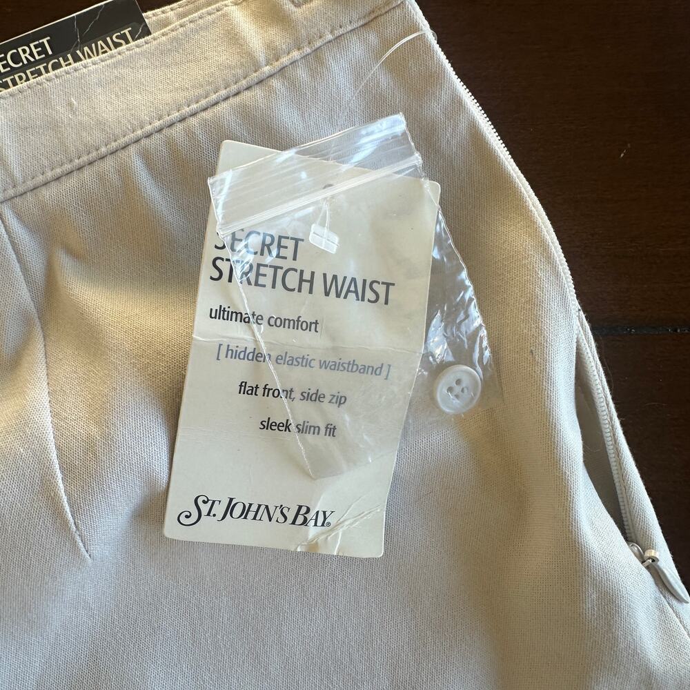 NWT St Johns Bay Pants Cream Pants Secret Stretch Waist Cement Cotton Minimal - Picture 4 of 8
